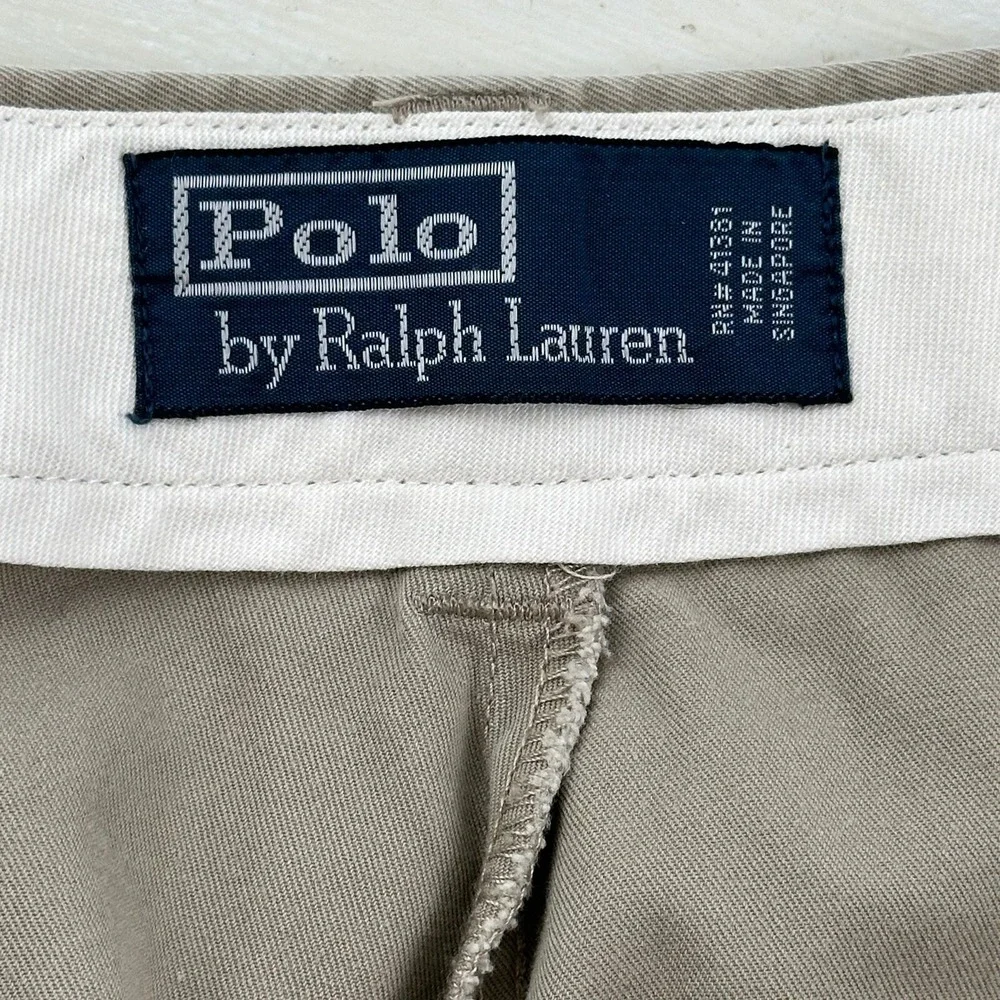 VTG Polo by Ralph Lauren‎ Beige PANTS 36x32 Men Tag 38x34 Cuffed Chino Pleated